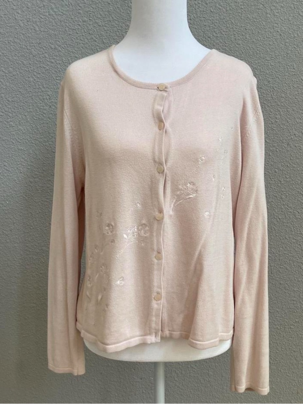 Laura Scott Pale Pink Embroidered Button-Front Cardigan